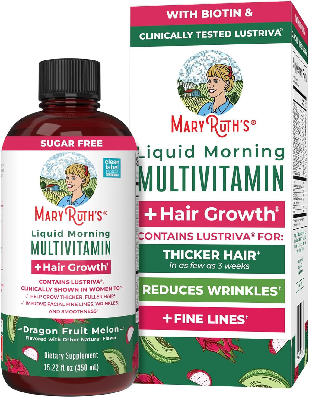 MaryRuth's Multivitamínico Líquido + Crecimiento del Cabello | Biotina 10000mcg | 450 ml
