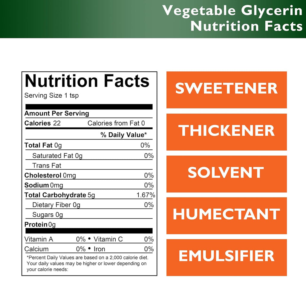 Glicerina Vegetal - 1 Pinta (473 ml) - VG de Palma Sostenible RSPO - No GMO - Kosher - Halal - Grado Farmacéutico USP - Envase HDPE con Sello de Seguridad