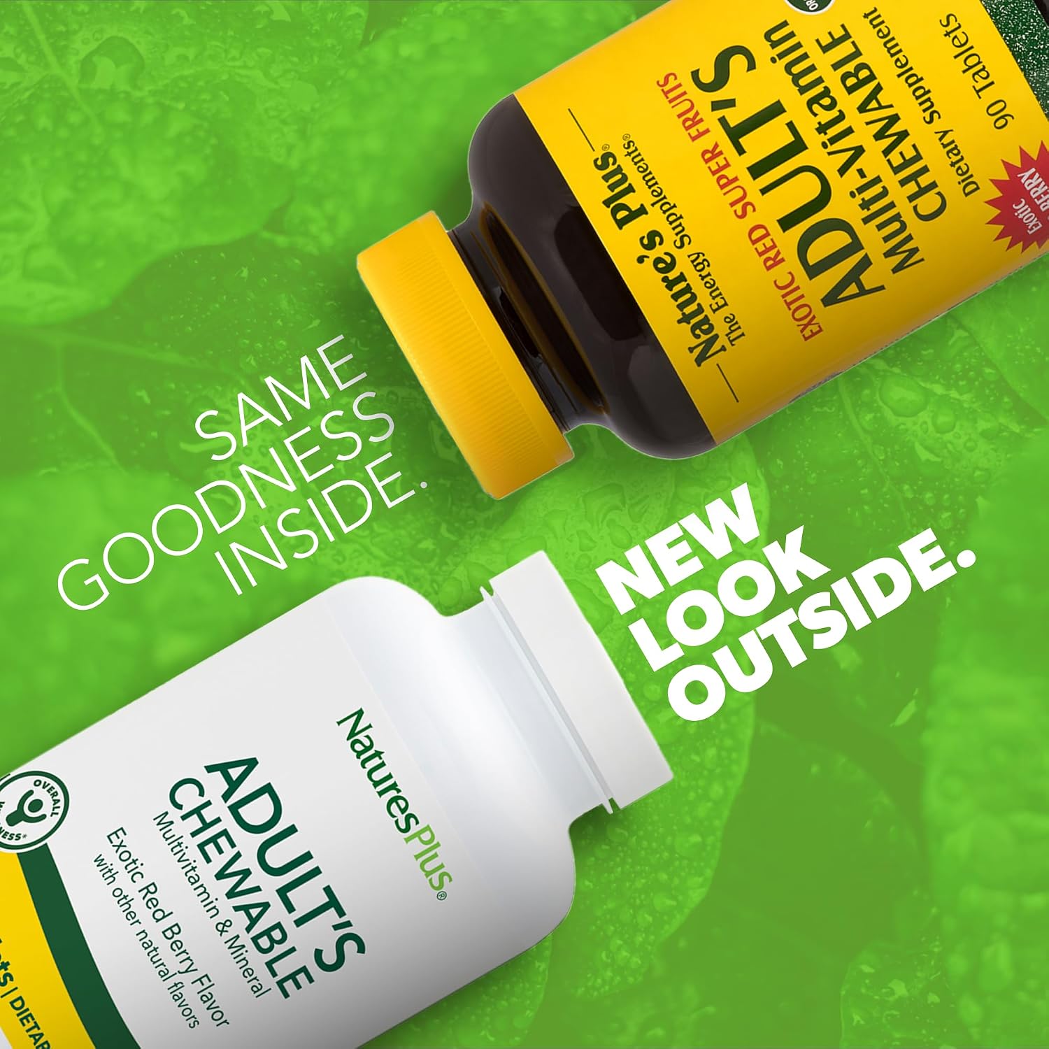 NaturesPlus Adult's Chewable - 60 Comprimidos, Sabor Exótico Bayas Rojas - Multivitamínico y Mineral - Vegetariano, Sin Gluten