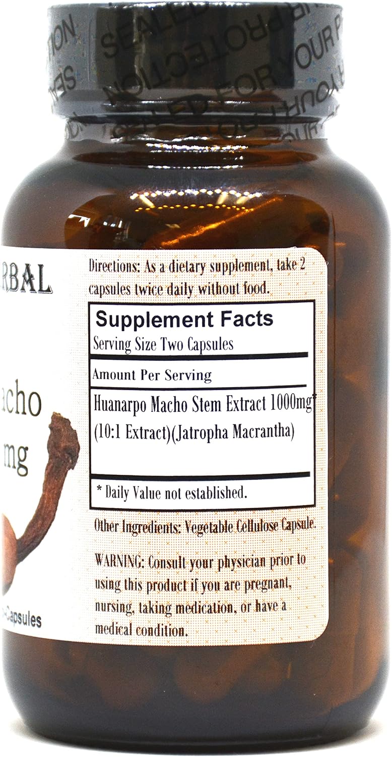 Barlowe's Herbal Elixirs Huanarpo Macho | Extracto 10:1 | Jatropha Macrantha | 500 mg por Cápsula | 60 Cápsulas Vegetales | Sin Estearatos ni Rellenos | Envasado en Vidrio | No GMO