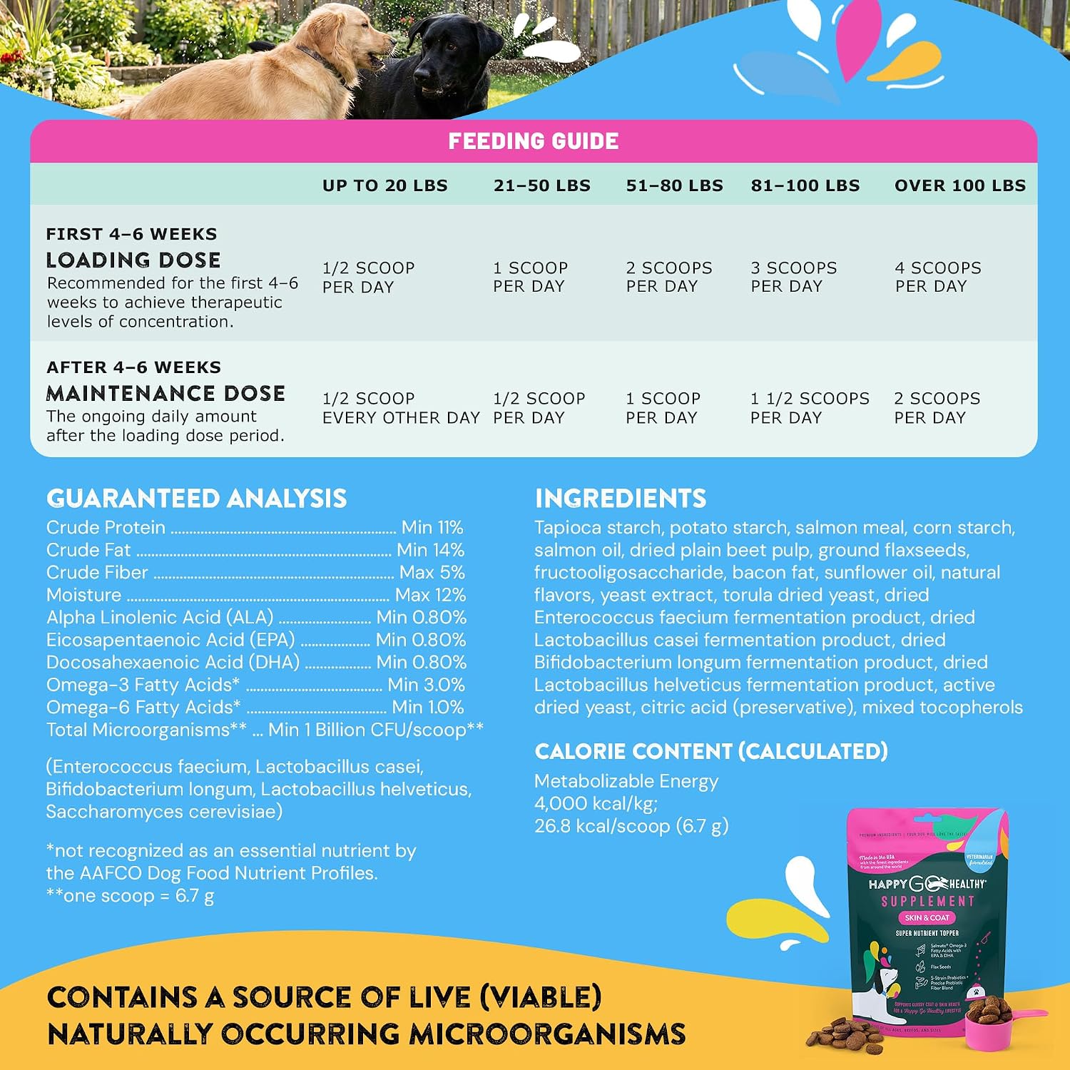 Happy Go Healthy Suplemento para Piel y Pelaje para Perros | Con Omega-3 y Probióticos | 21 porciones