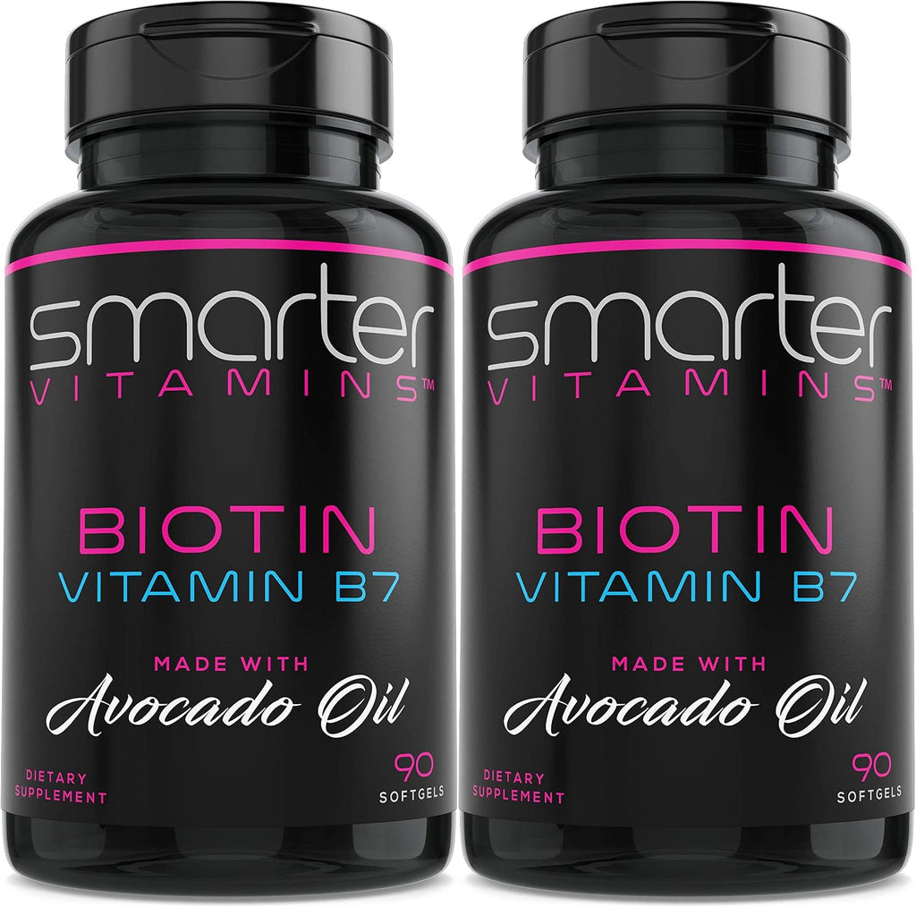 SmarterVitamins Biotina 5000mcg con Aceite de Aguacate - 180 Cápsulas Blandas (2 Envases de 90)