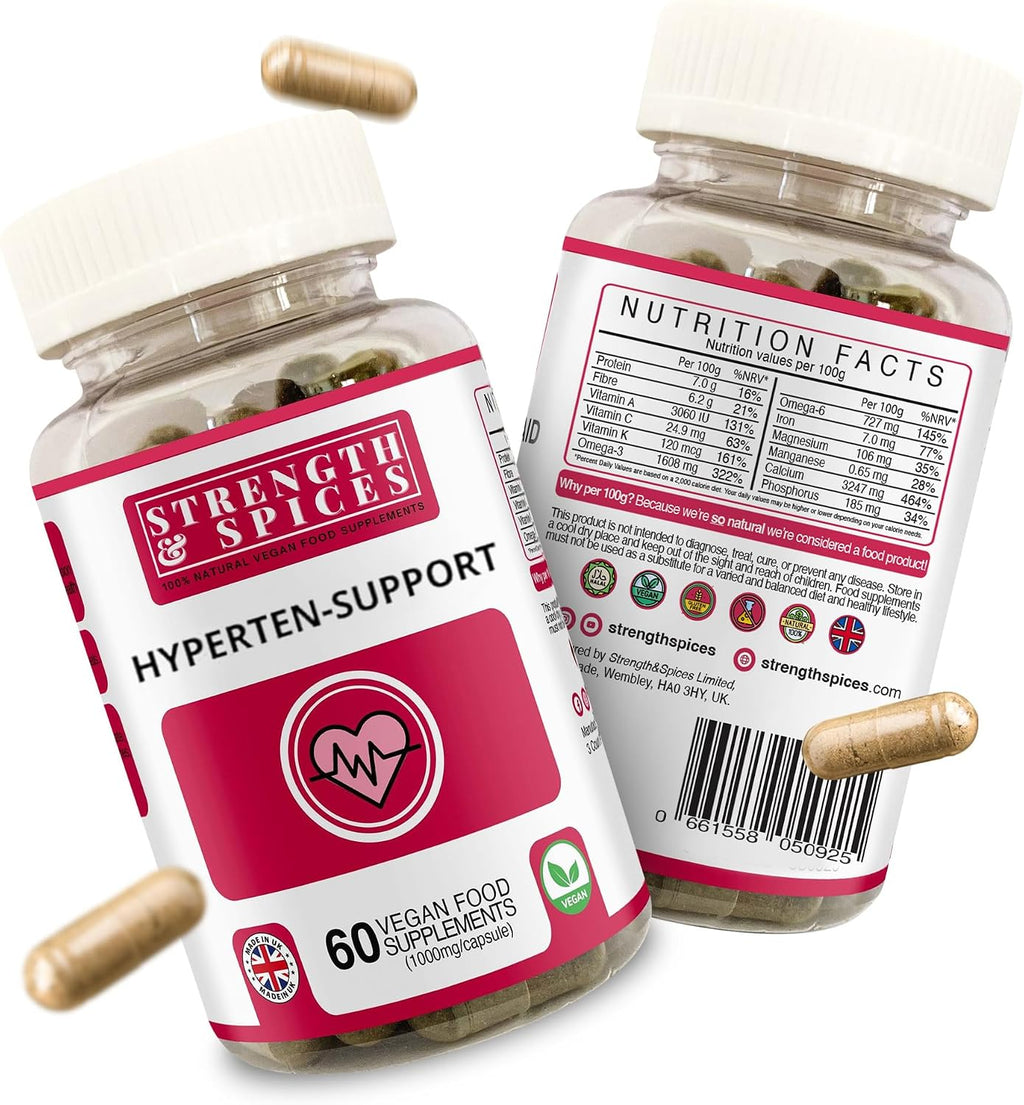 Strength & Spices Hypertensupport – 15 Ingredientes Naturales con Espino Blanco, Semillas de Uva y Bayas – 60 Cápsulas Veganas 1000mg