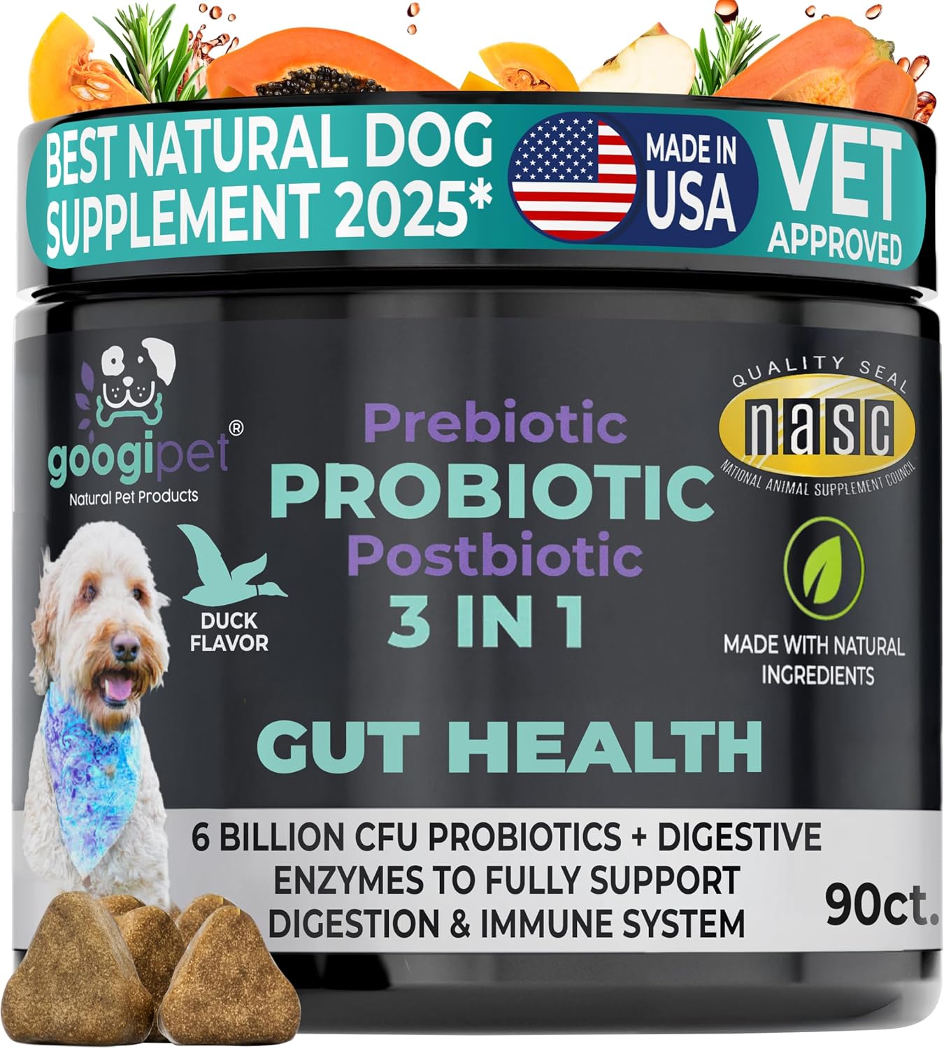 Googipet Multivitamínico Premium para Perros - Masticables 10 en 1 con Glucosamina, Probióticos y Omega-3 (Sabor a Pollo)