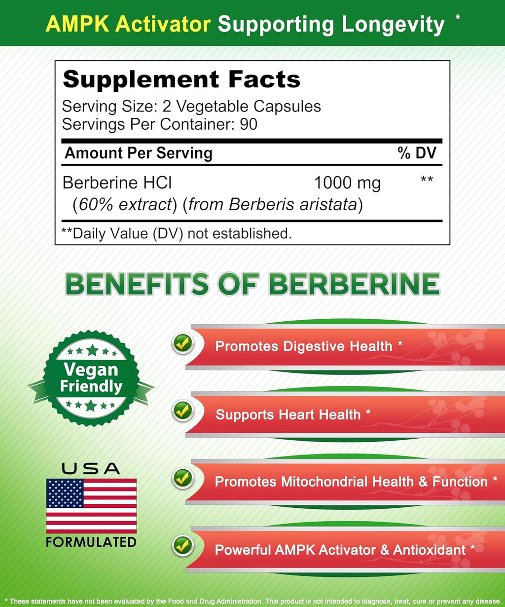 aSquared Nutrition Pure Berberine 1000mg - 180 Vegan Capsules