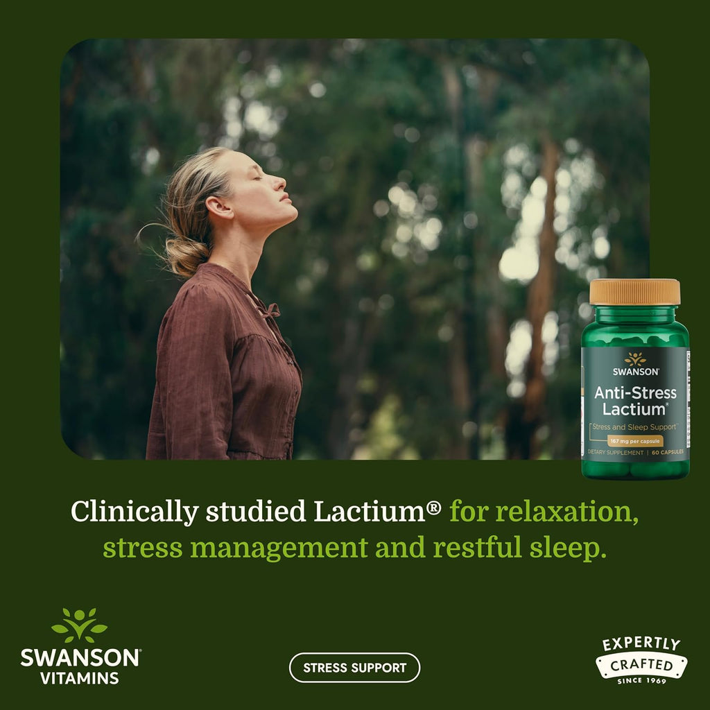 Swanson Women's Anti-Stress Formula (Lactium) - Ayuda a Contrarrestar el Estrés, Promueve la Relajación y el Sueño Reparador - 60 Cápsulas, 167mg