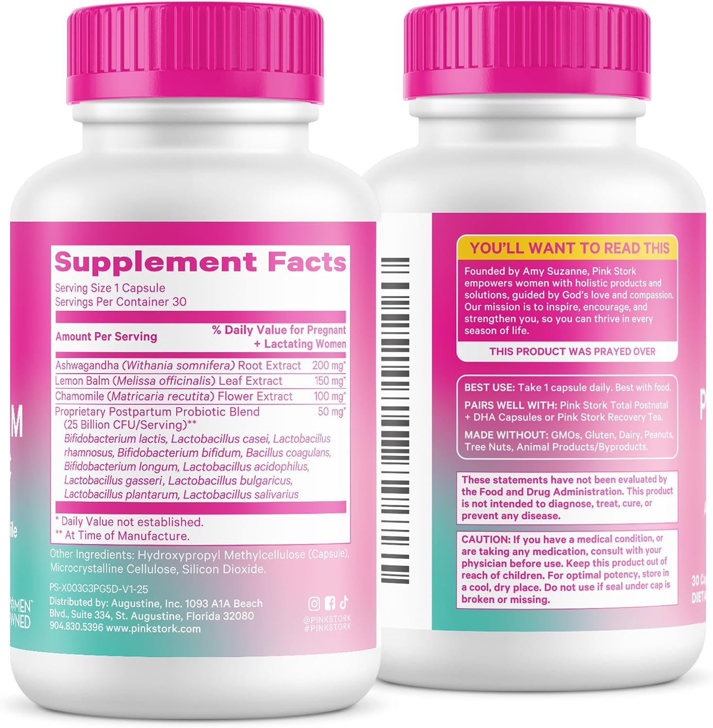 Pink Stork Probióticos Postnatales - 30B UFC con Ashwagandha y Manzanilla, 30 Cápsulas