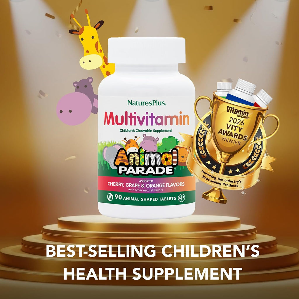 NaturesPlus Animal Parade Multivitamínico Masticable para Niños - 90 Comprimidos con Forma de Animales - Sabores Naturales