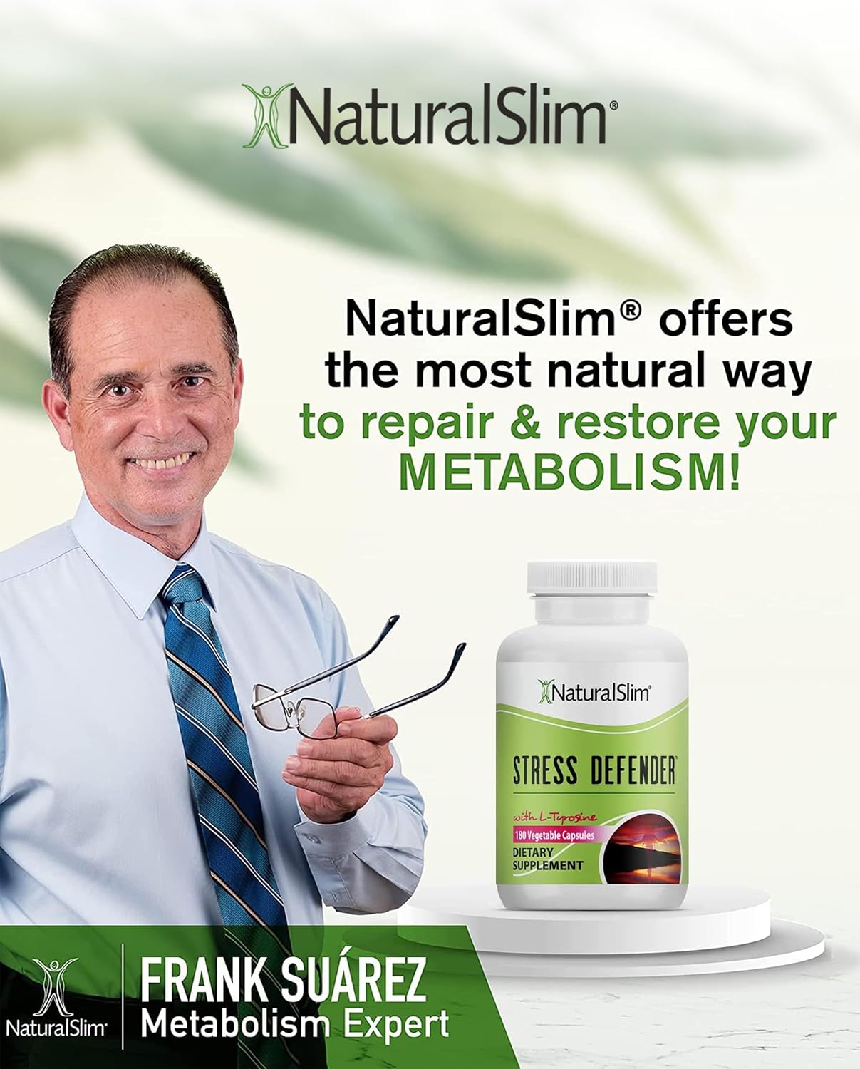 NaturalSlim Stress Defender | Reductor de Cortisol y Alivio del Estrés | Apoyo al Estado de Ánimo, Sueño y Metabolismo | Vitamina B5 y L-Tirosina | 180 Cápsulas Vegetales