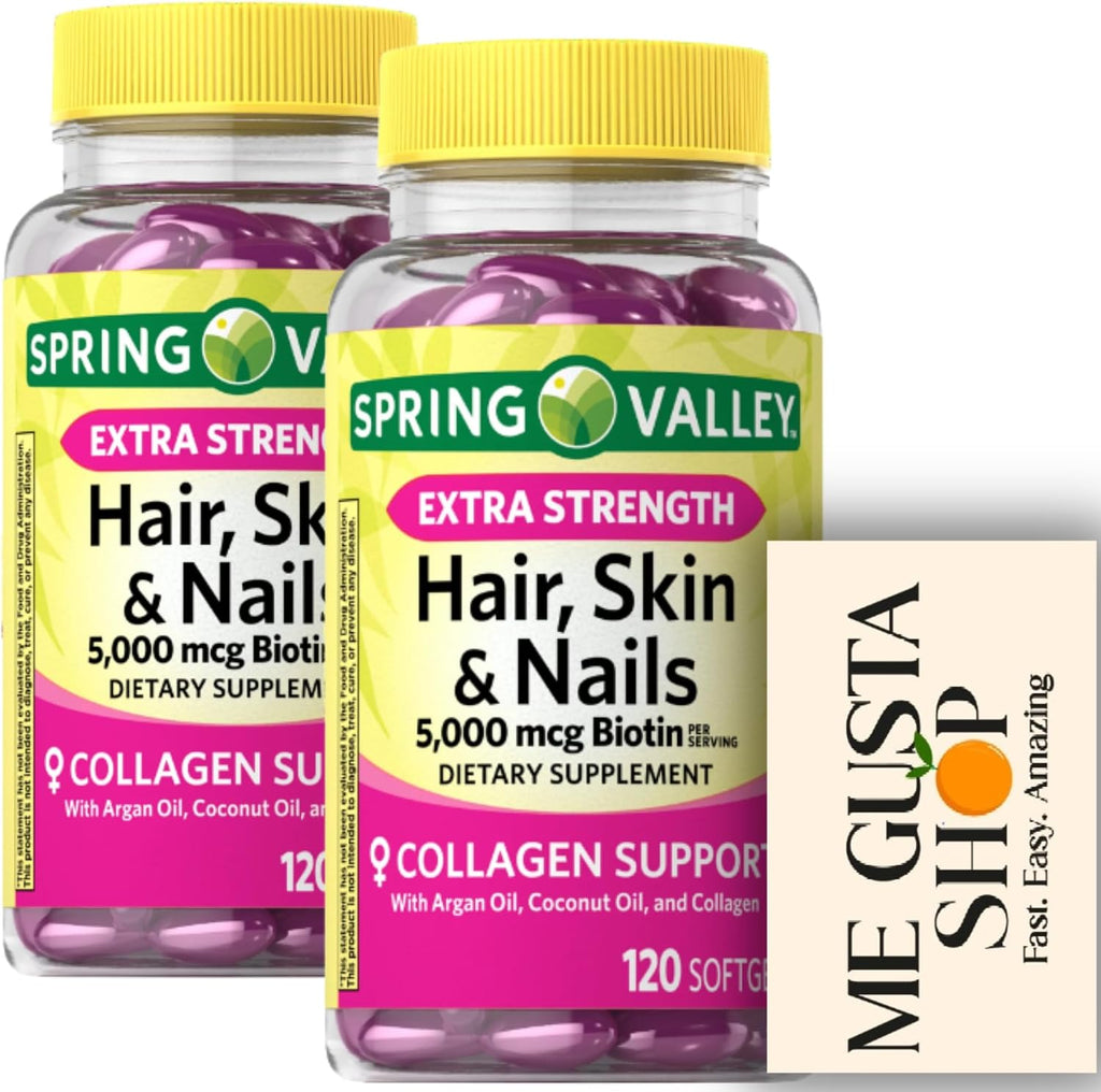 Spring Valley Hair, Skin & Nails Biotin Collagen Gelatin Extra Strength Dietary Supplement, 120 Comprimidos (Paquete de 2)