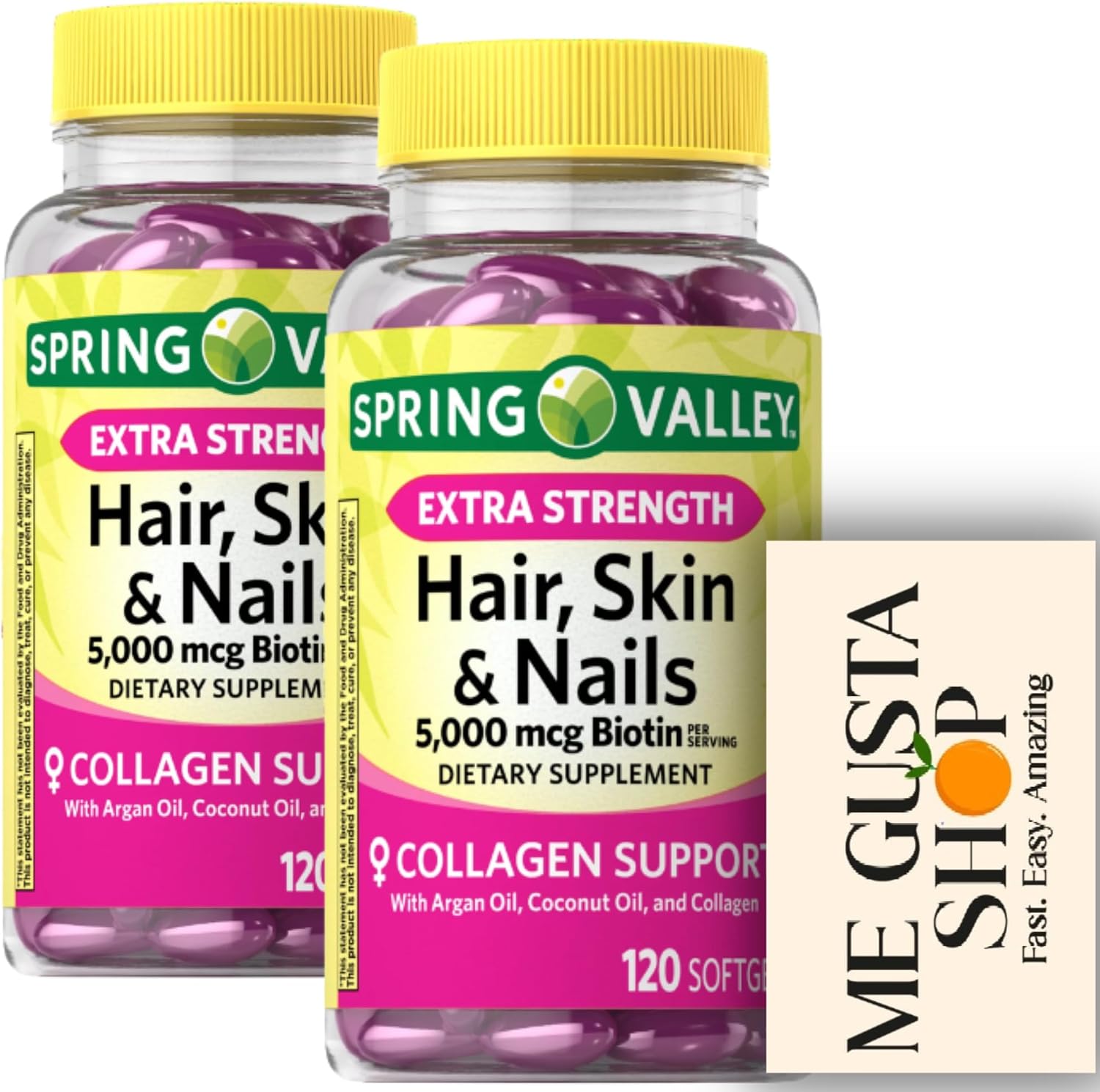 Spring Valley Hair, Skin & Nails Biotin Collagen Gelatin Extra Strength Dietary Supplement, 120 Comprimidos (Paquete de 2)