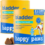 Happy Paws Suplemento de Vejiga para Perros con Arándano y Antioxidantes - 100 Masticables Blandos Sabor Pollo Vegano