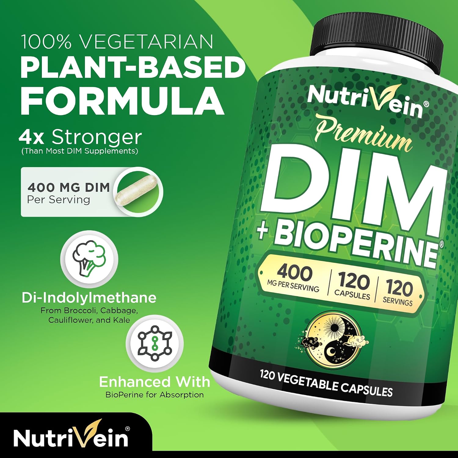 Nutrivein Premium DIM 400 mg con Bioperina - 120 Cápsulas