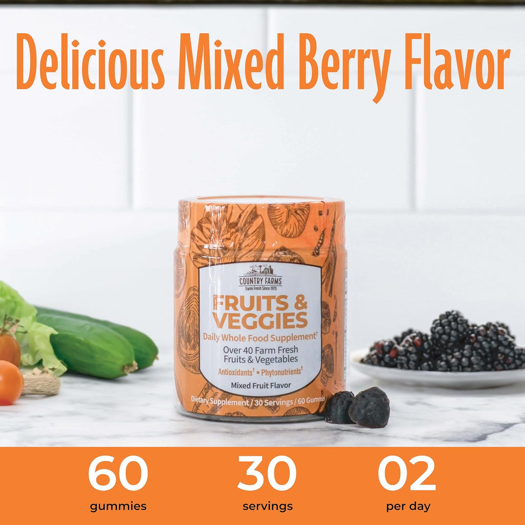 COUNTRY FARMS Fruits and Veggies Gummies – Gominolas de Frutas y Verduras con más de 40 Superalimentos