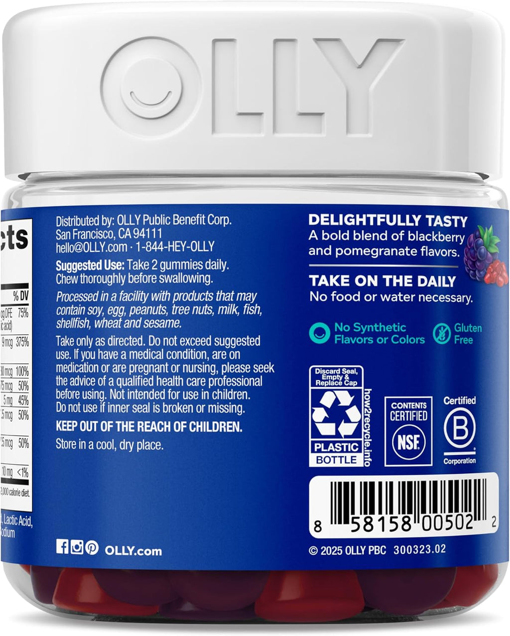 OLLY Multivitamínico Gomitas para Hombres, Vitaminas A, C, D, E, B, Zinc, Sabor a Mora, 90 Gomitas (Suministro para 45 Días)