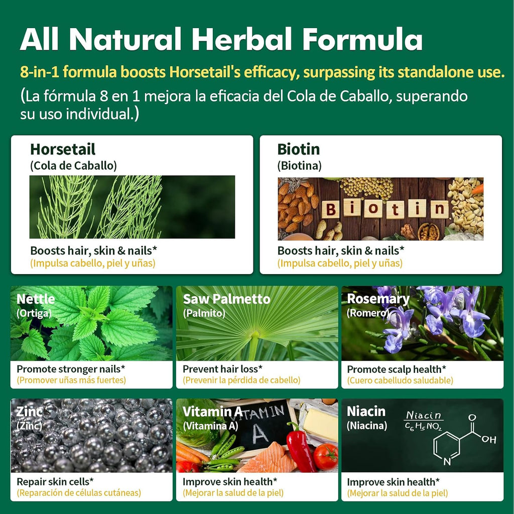 Herbmood Gotas de Cola de Caballo, Biotina y Romero – 60 ml – Suplemento para Cabello, Uñas y Piel