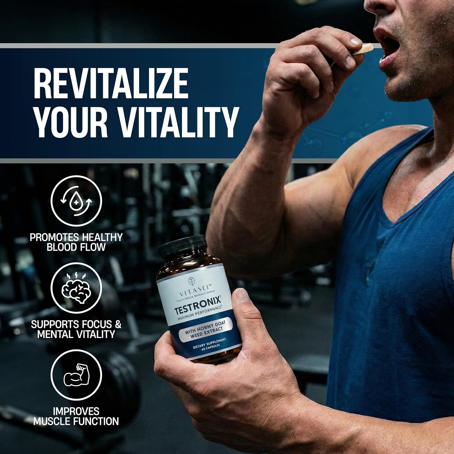 VITASEI Testronix Performance Supplement for Men - 60 Cápsulas (Pack de 2)
