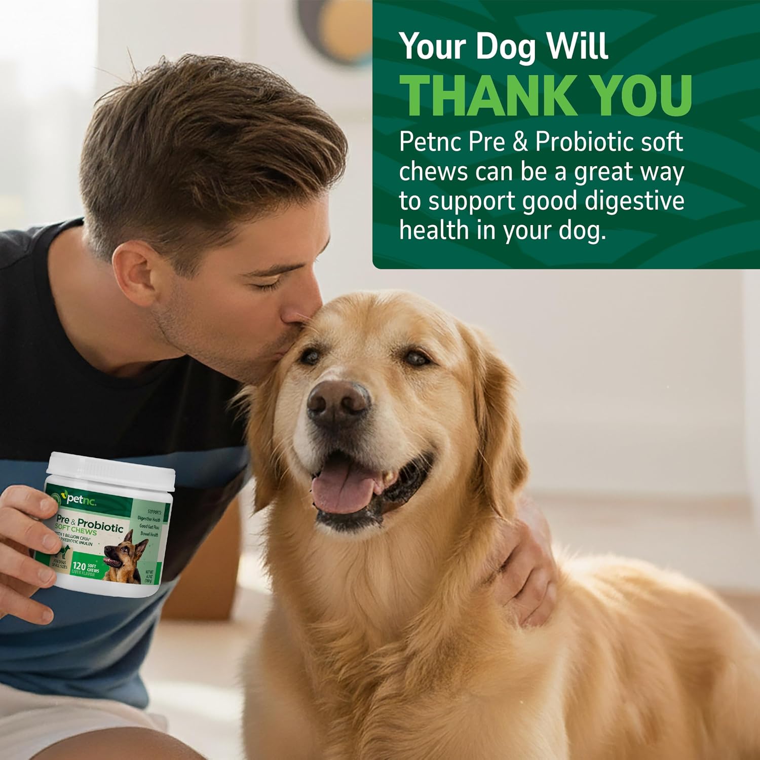PetNC Natural Care - Masticables blandos Pre y Probióticos para perros sabor hígado y queso, 120 unidades