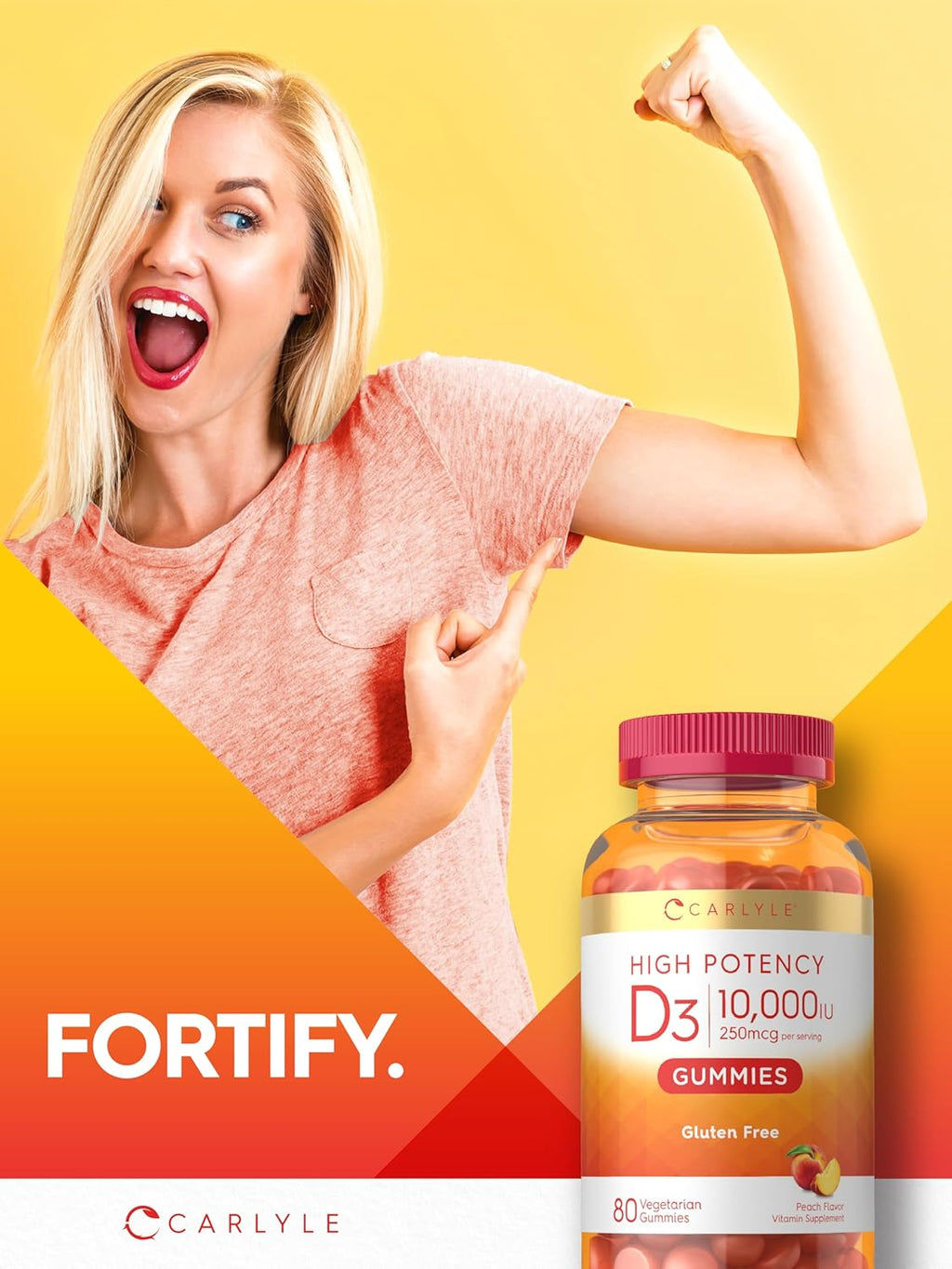 Carlyle Vitamina D3 10000 IU Gomitas para Adultos - Sabor Melocotón - 80 Gomitas - Vegetariano, No-GMO, Sin Gluten