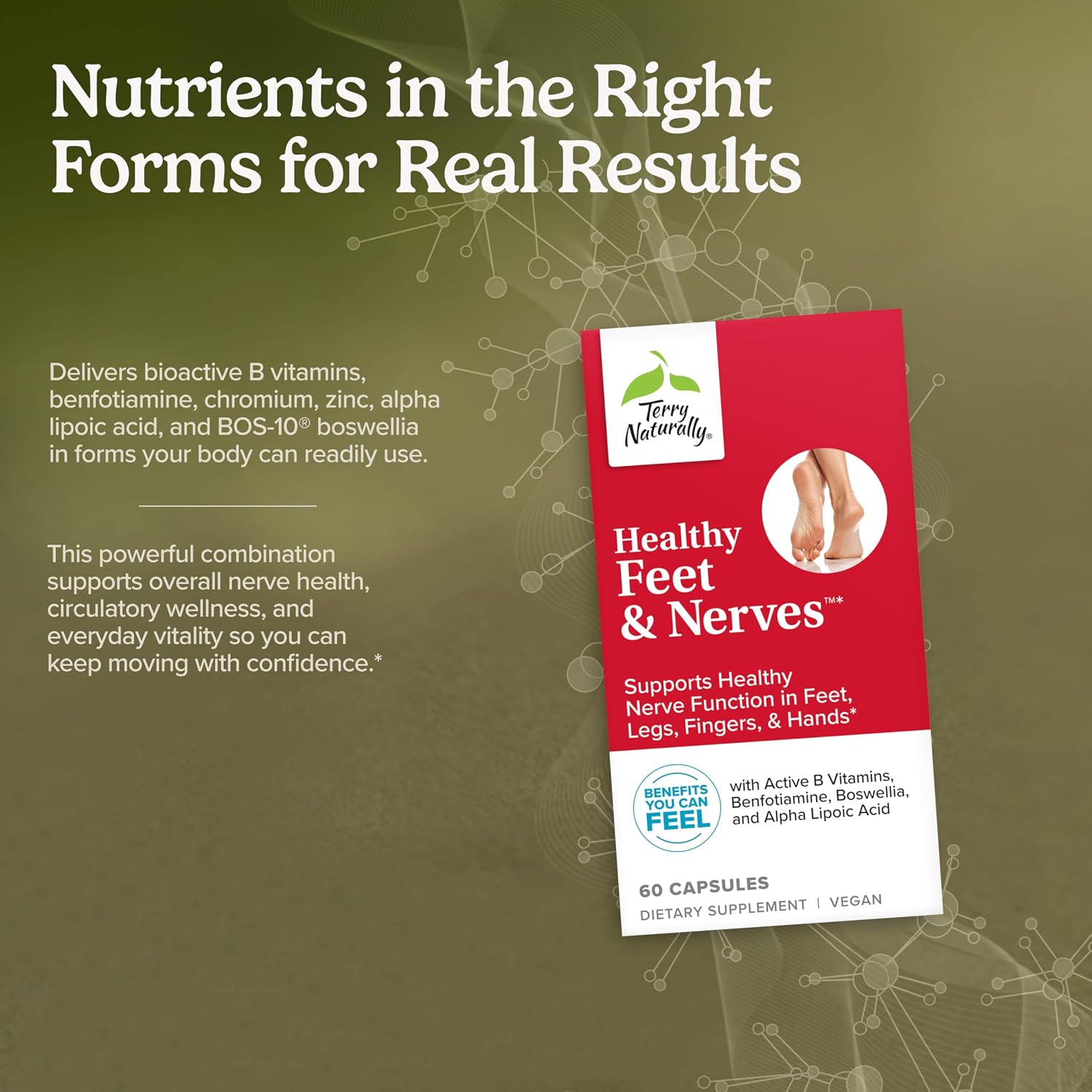 Terry Naturally Healthy Feet & Nerves - Suplemento herbal con vitamina B12 bioactiva - 60 cápsulas