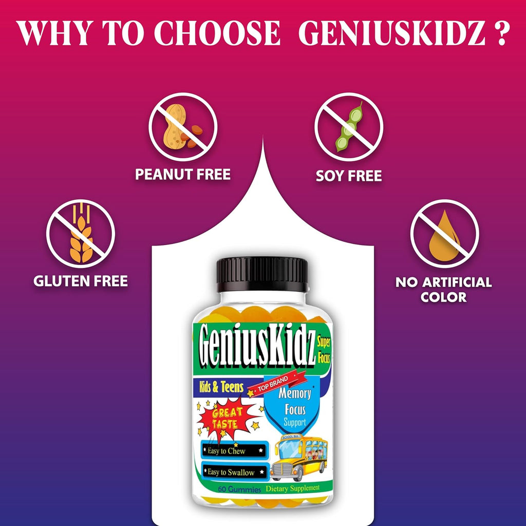 Geniuskidz Omega 3 DHA Gominolas para Niños y Adolescentes - 60 Unidades