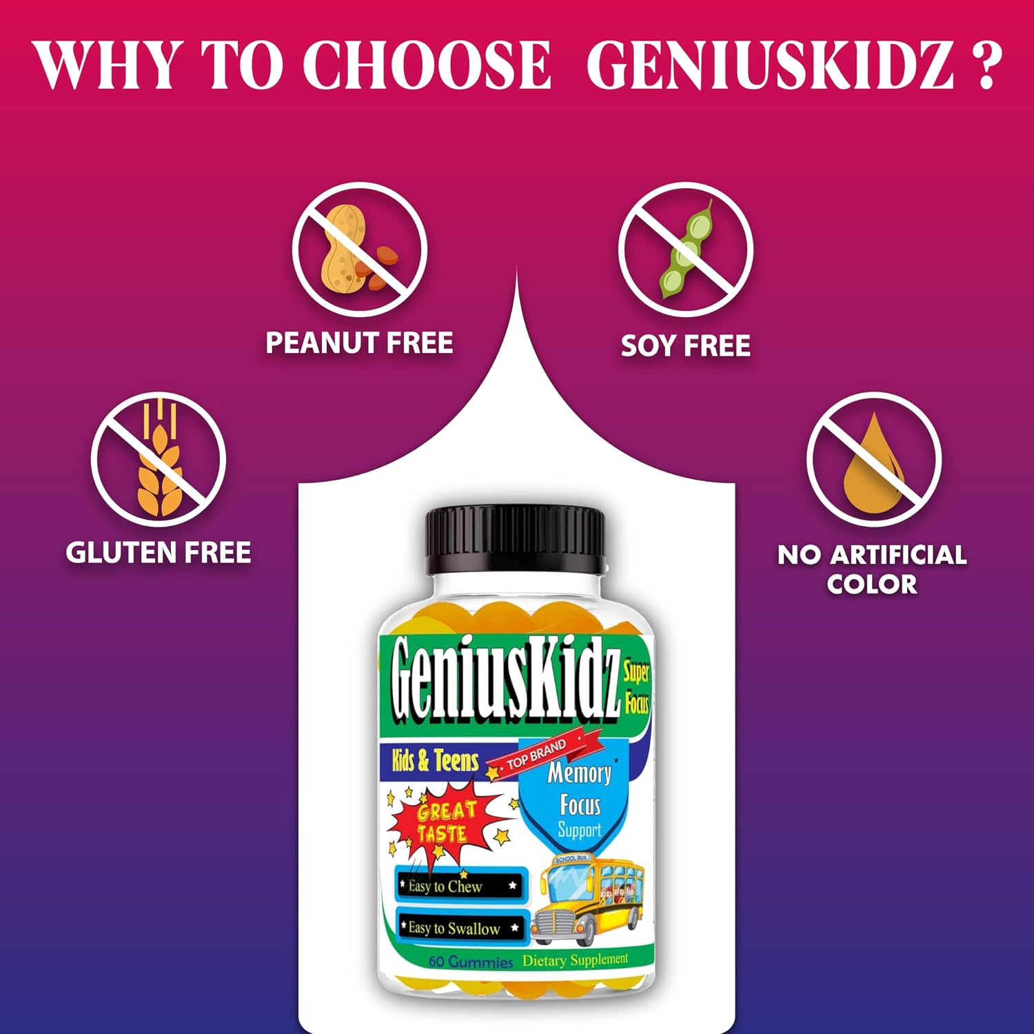 Geniuskidz Omega 3 DHA Gominolas para Niños y Adolescentes - 60 Unidades