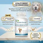 Nutrition Strength Immune Support for Dogs - Turkey Tail, Reishi, Shiitake, Maitake Mushroom Complex - Senior Dog Health - 120 Chewable Tablets