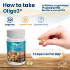 Oliga3 Omega-3 EPA DHA con Aceite de Oliva, Vitamina D y E | 30 Cápsulas Blandas