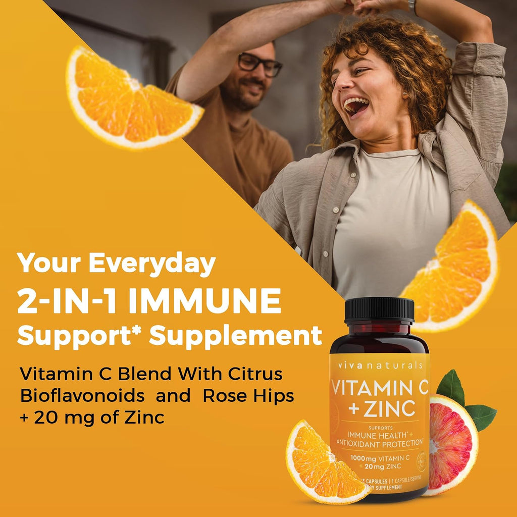 Viva Naturals Vitamina C y Zinc 1000 mg - 250 Cápsulas Vegetales