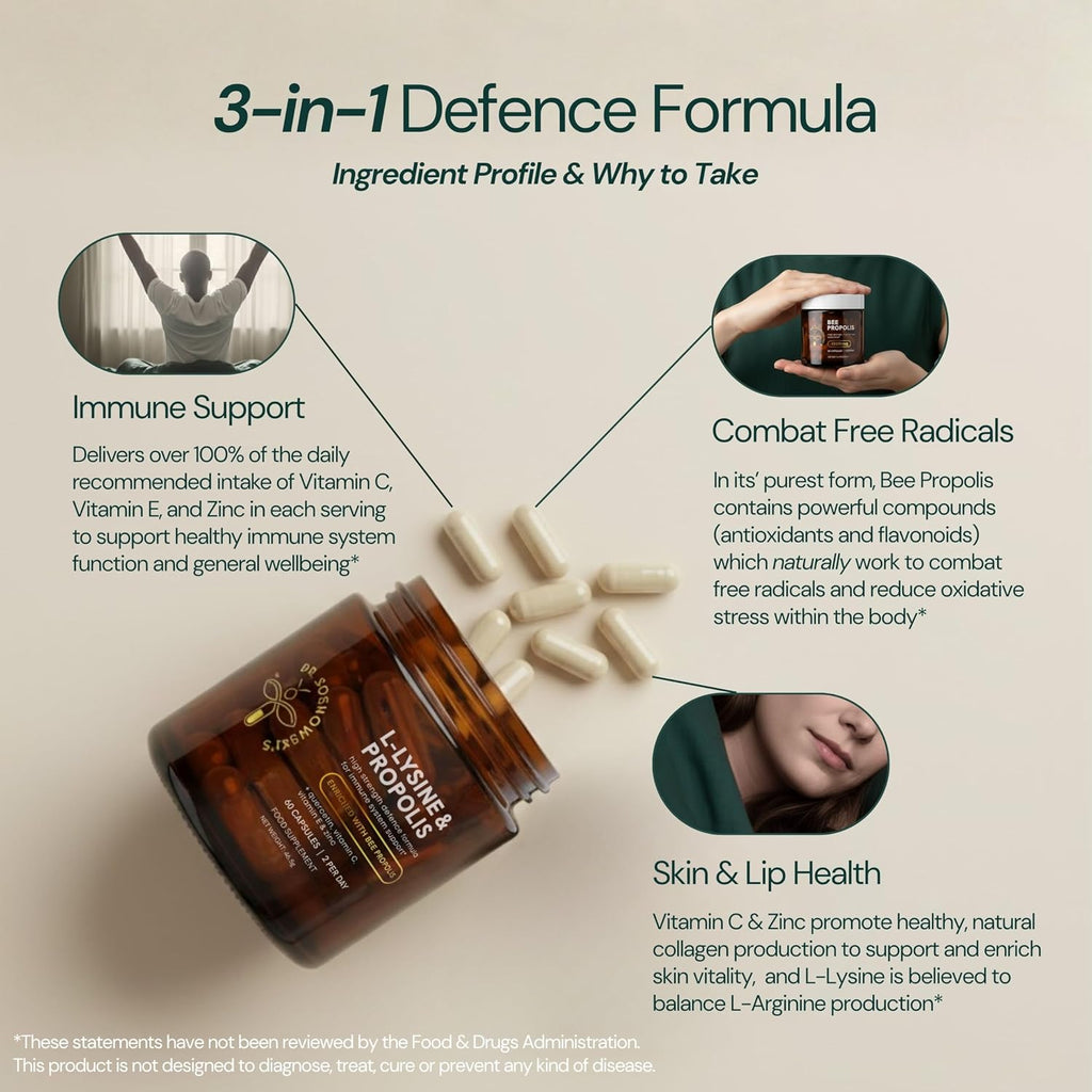 Dr Sosnowski's L-Lisina y Propóleo | Fórmula de Alta Potencia con Quercetina, Vitaminas C, E y Zinc