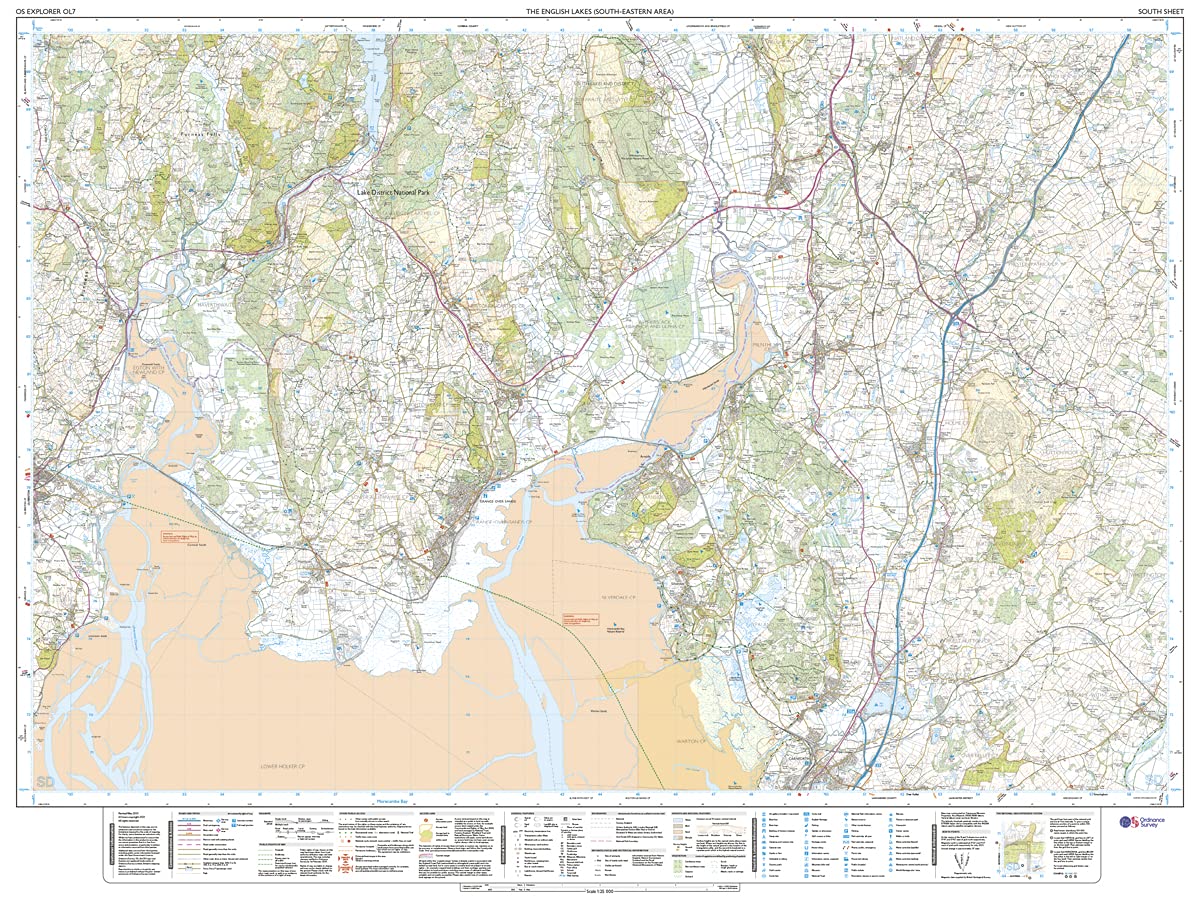 Mapa de exploración OS del Distrito de los Lagos OL7 La zona sureste de los Lagos ingleses: Windermere, Kendal y Silverdale