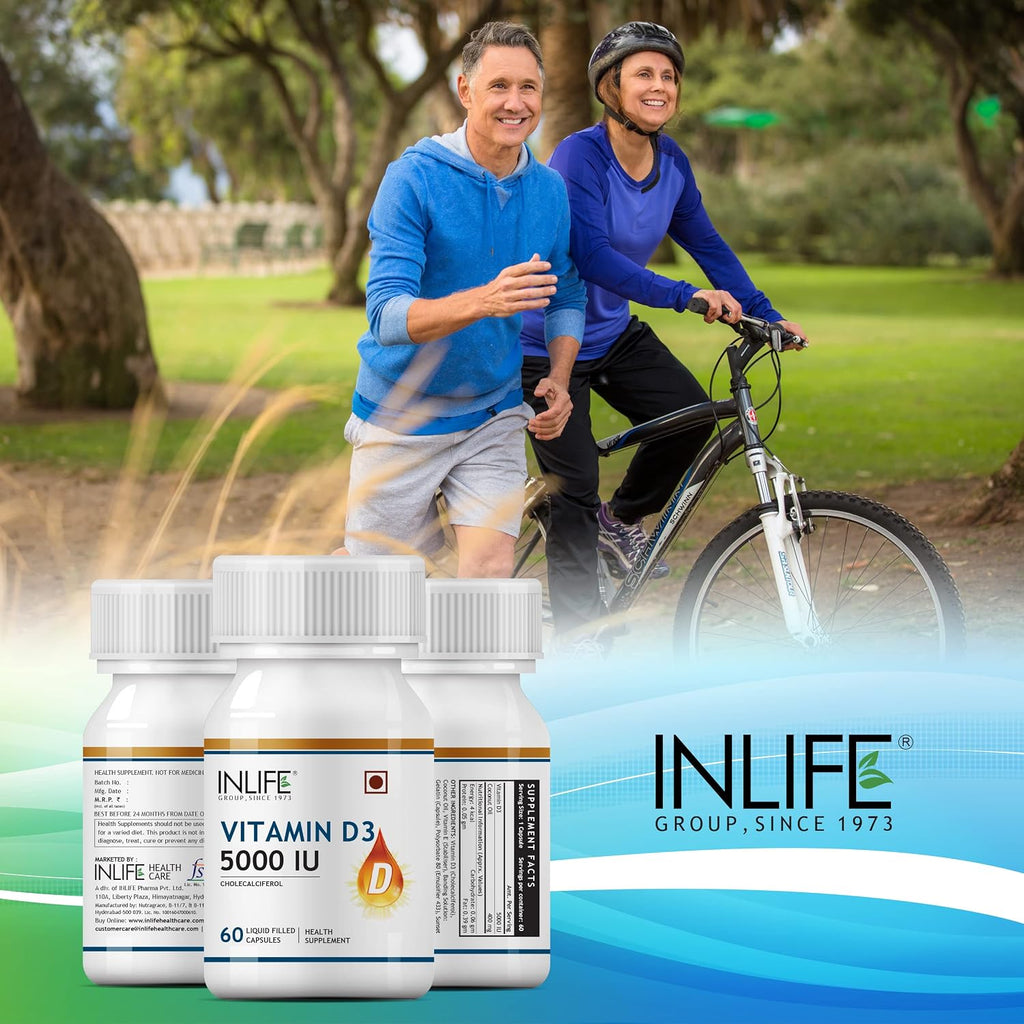 INLIFE Vitamina D3 5000 IU con Aceite de Coco Virgen Extra – 60 Cápsulas Blandas
