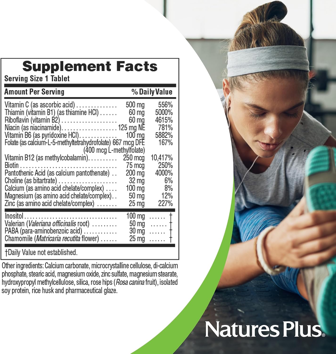 NaturesPlus Mega-Stress Complex - B-Complex con Vitamina C y Hierbas Relajantes - 60 Comprimidos de Liberación Prolongada