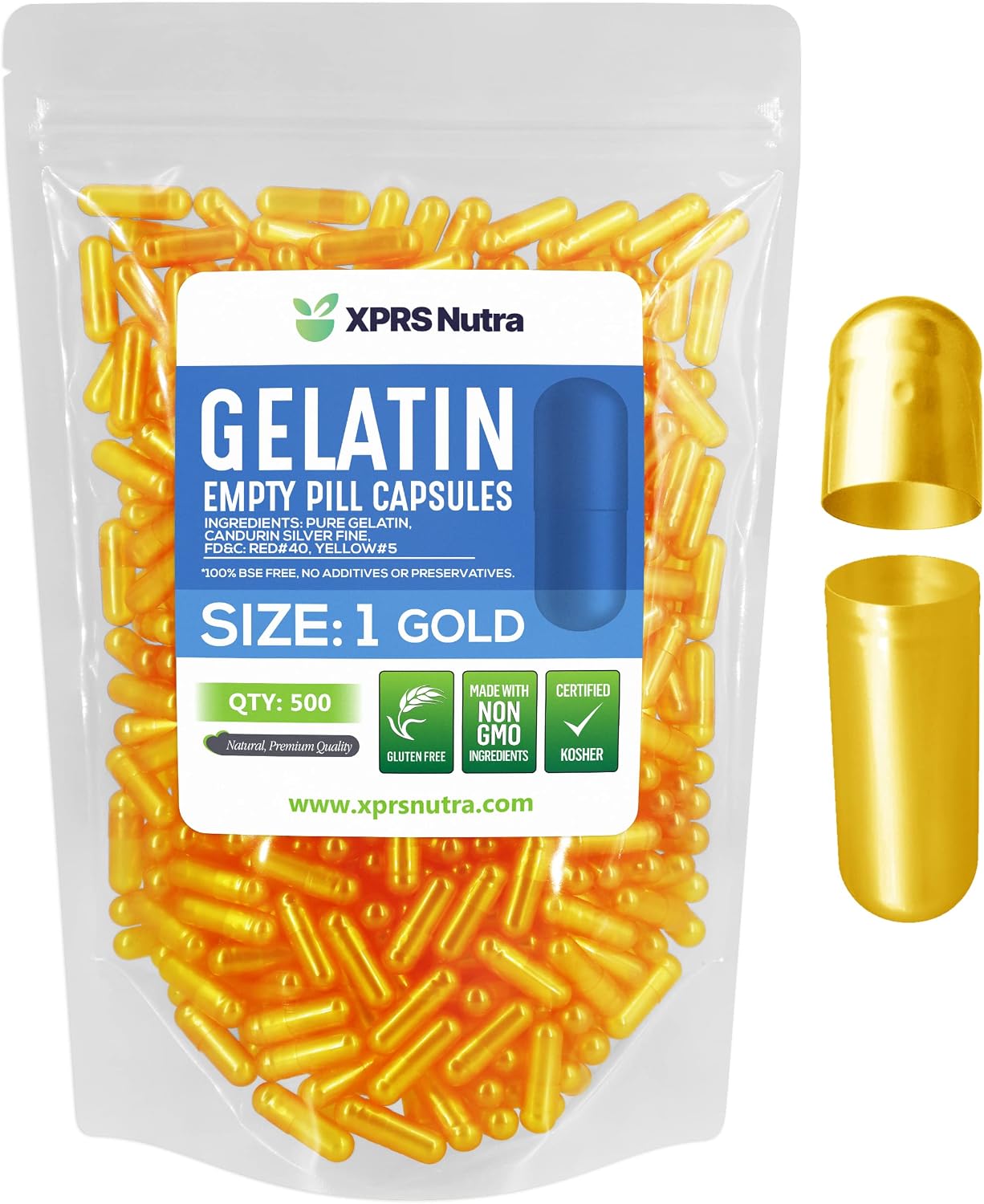 XPRS Nutra Cápsulas Vacías de Gelatina Tamaño 1 - 100 Unidades - Cápsulas de Gelatina Bovino Puro para Suplementos DIY (Azul/Blanco)