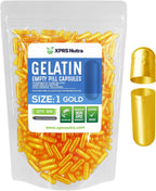 XPRS Nutra Cápsulas Vacías Tamaño 1 - 100 Cápsulas de Gelatina Bovina - Relleno DIY de Suplementos (Dorado)
