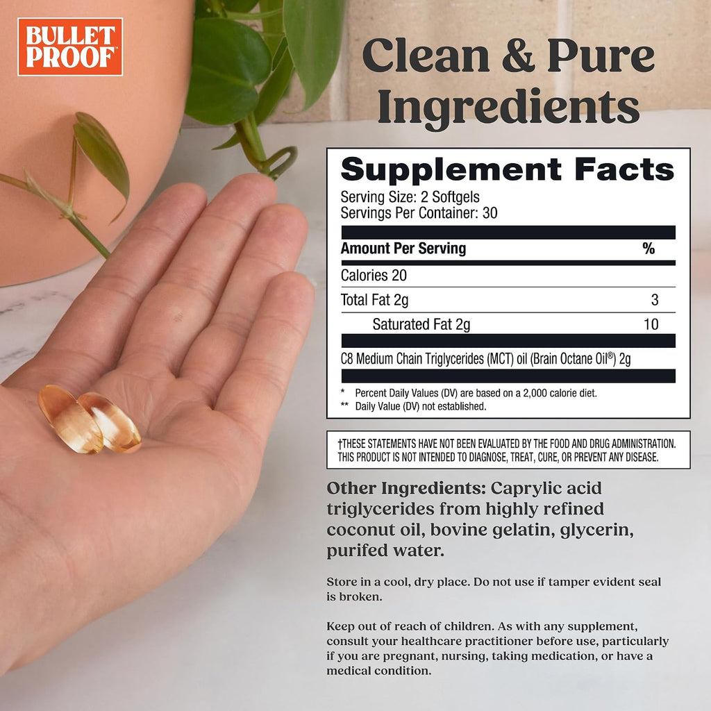 Bulletproof Brain Octane Cápsulas Blandas, 60 Cápsulas, Aceite MCT C8 Puro