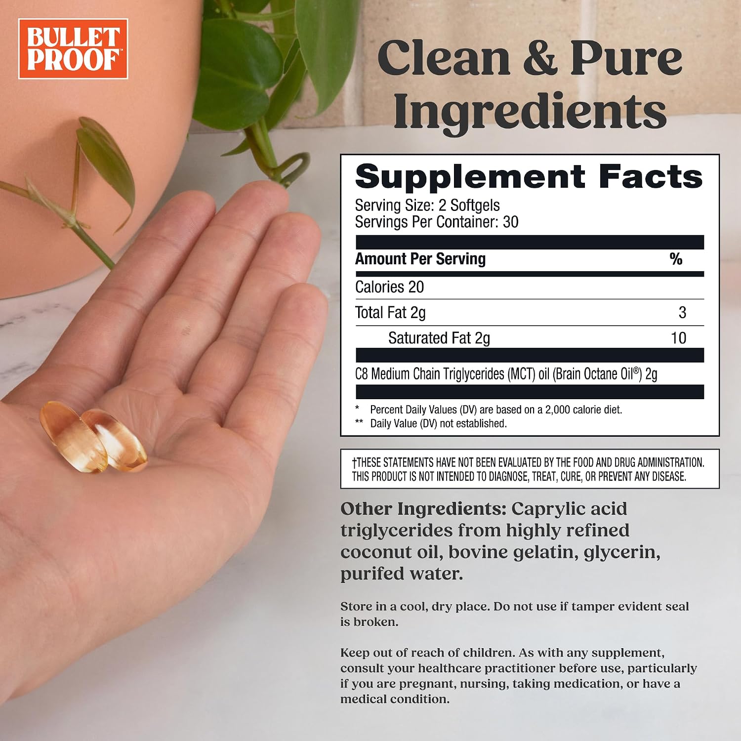 Bulletproof Brain Octane Cápsulas Blandas, 60 Cápsulas, Aceite MCT C8 Puro