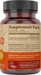 DEVA Vitamina D2 800 UI - Suplemento Vegano, 90 Comprimidos