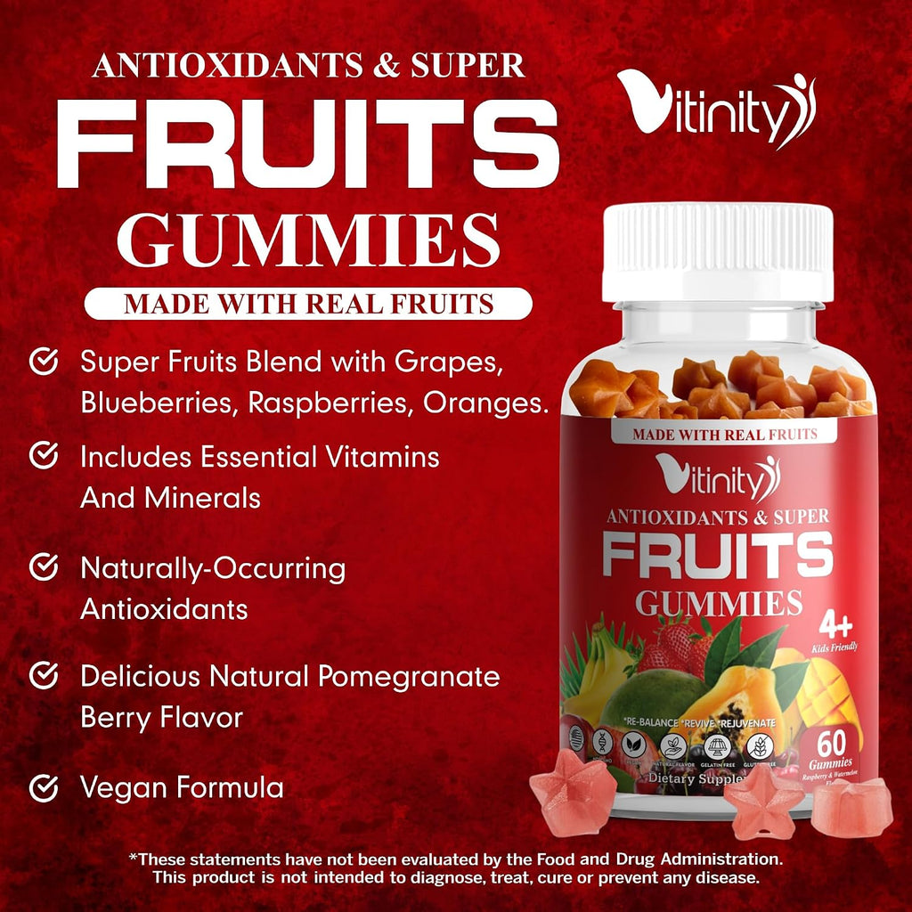 VITINITY Gominolas de Frutas y Verduras Reales - Suplemento Superfood Vegano para Mujeres, Hombres y Niños (60 Días)