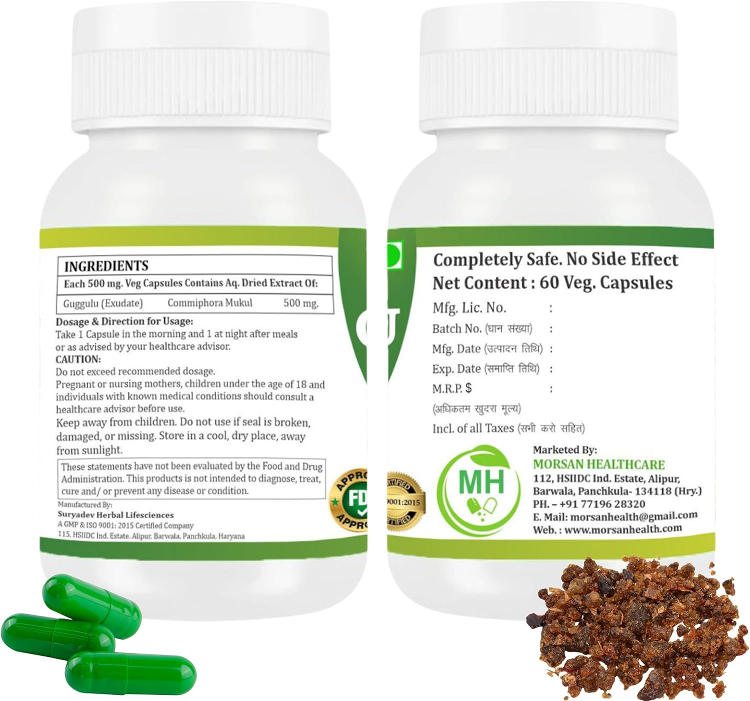 Guggulu (Commiphora Mukul) Cápsulas Vegetarianas, Pack de 2 x 60 Cápsulas