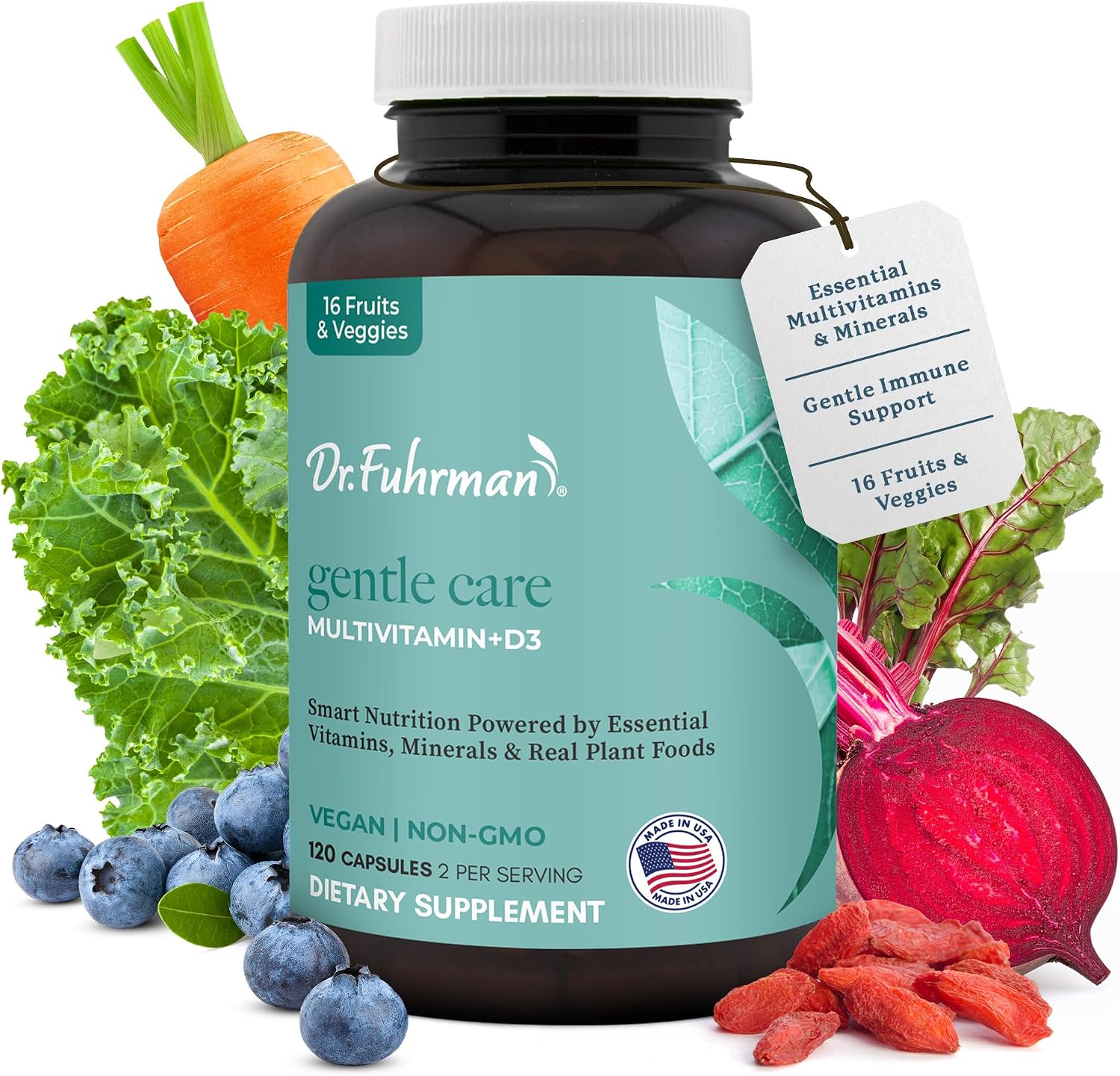 Dr. Fuhrman Multivitamin for All with D3 and Zinc - 2 Month Supply - Vegan Formula with 17 Fruits and Vegetables