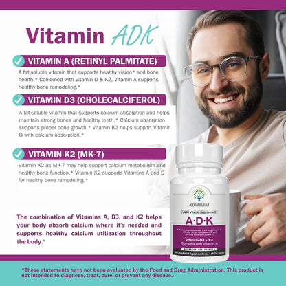 NatureGenX ADK – Vitaminas A, D3 y K2 MK-7 – Vitamina D: Contribuye a la absorción y utilización normal del calcio – Image 5