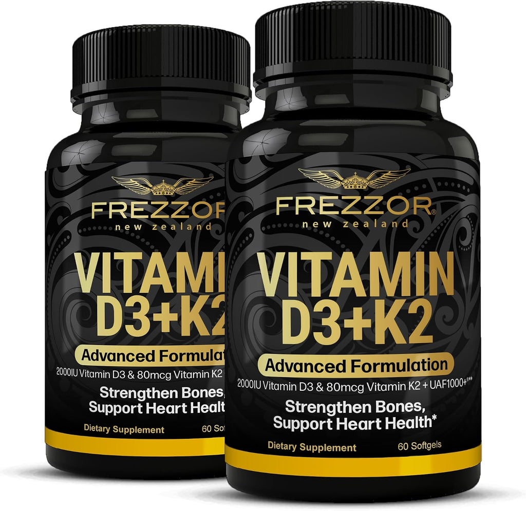 FREZZOR Vitamina D3 y K2, 2000 UI y 80 mcg MK-7, 120 Softgels