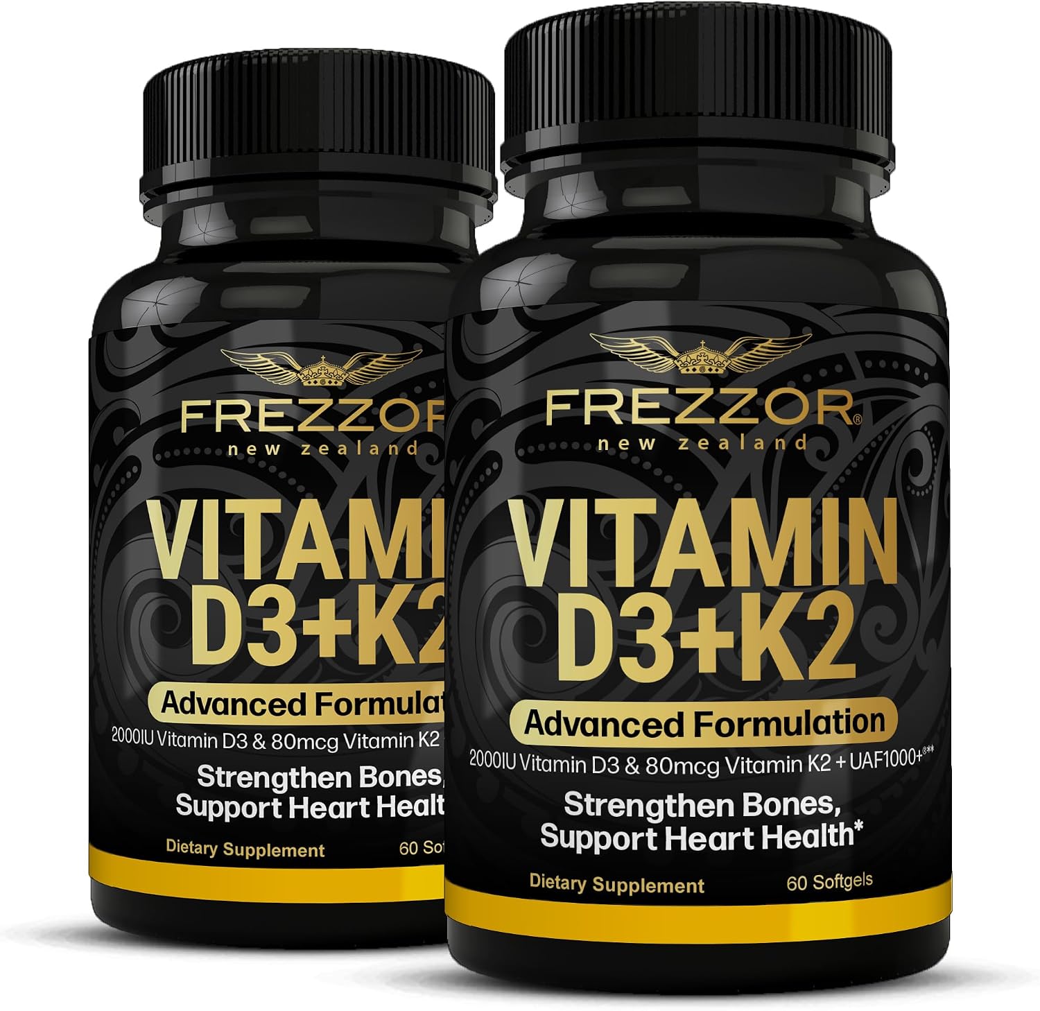 FREZZOR Vitamina D3 y K2, 2000 UI y 80 mcg MK-7, 120 Softgels
