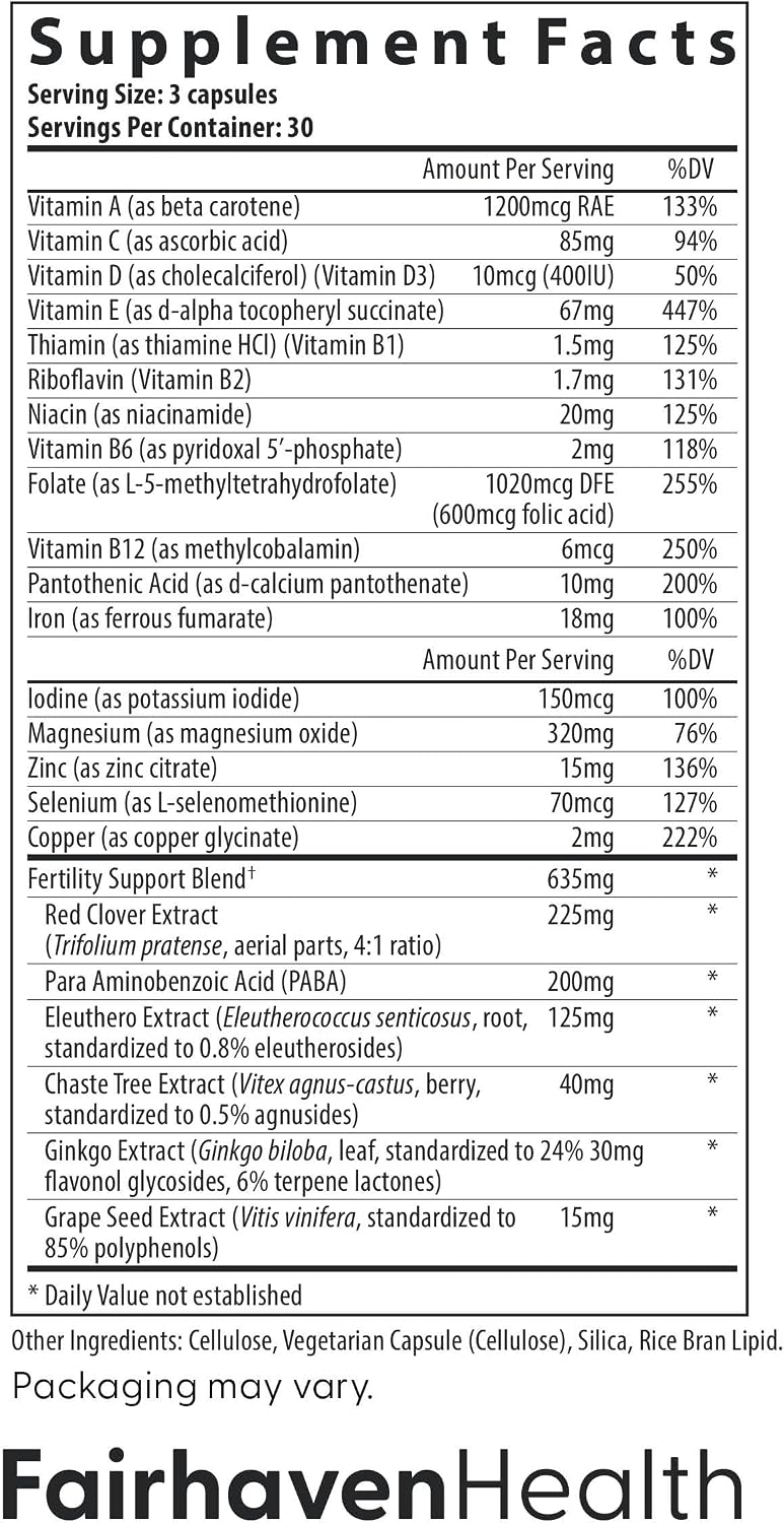 Fairhaven Health FertilAid para Mujer | Vitaminas Prenatales para Fertilidad con Vitex y Folato | 270 Cápsulas Veganas