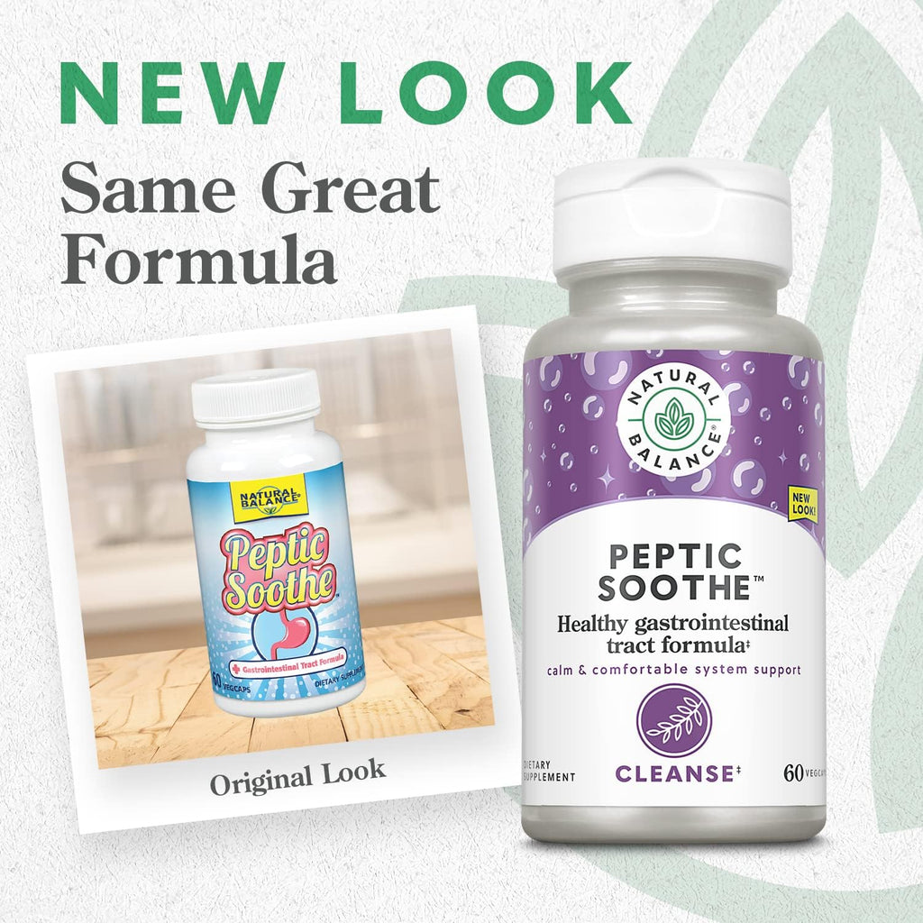 Natural Balance Peptic Soothe, Fórmula Gastrointestinal para Digestión Saludable con Zinc Carnosine, L-Glutamina y Goma de Masilla, 60 Cápsulas Vegetales