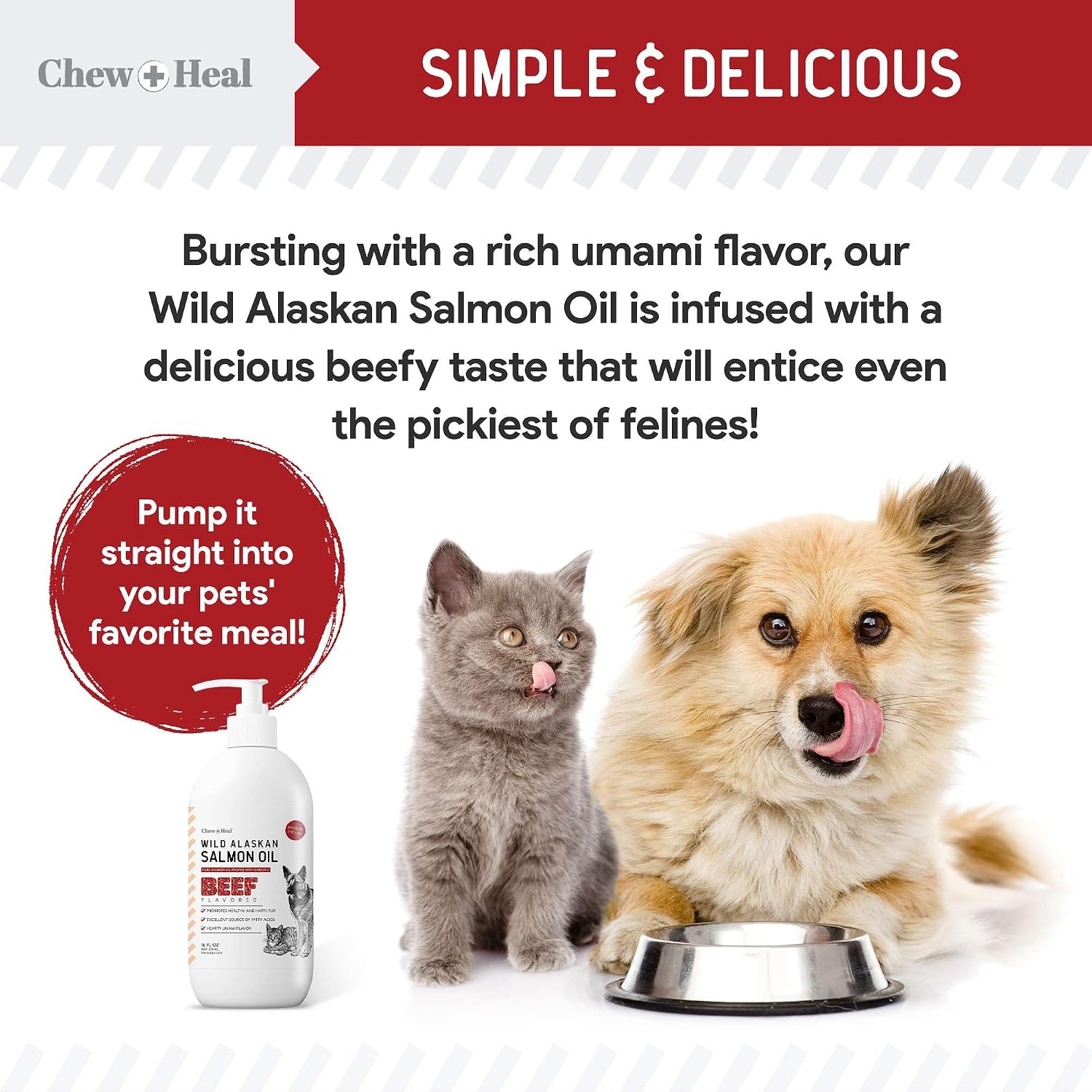 Pure Wild Alaskan Salmon Oil for Dogs - 16 oz - Sabor a Carne de Res - Aceite de Salmón para Perros
