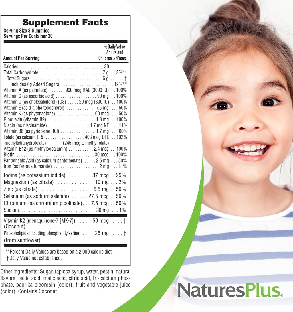 NaturesPlus Animal Parade Multivitamin Gominolas Infantiles - 90 unidades - Sabores Cereza, Uva y Naranja - Vegetariano, Sin Gluten