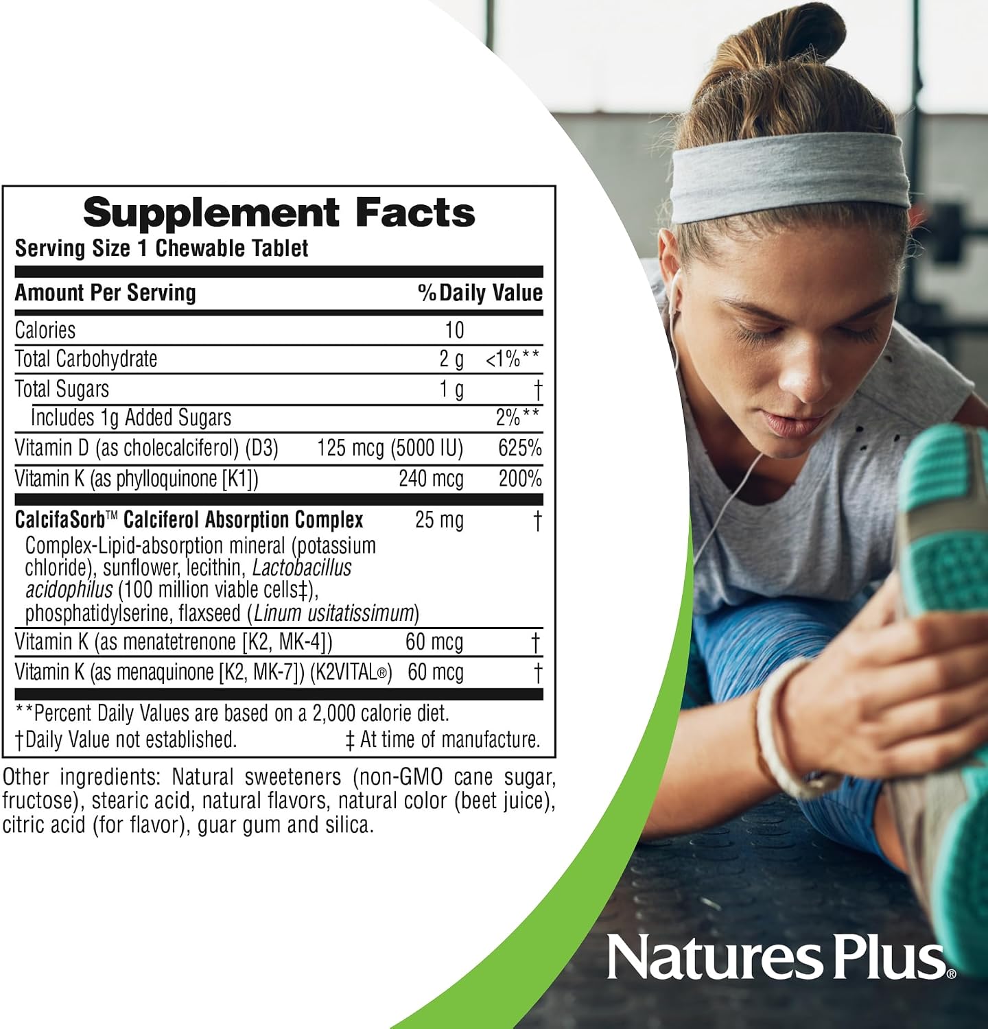 NaturesPlus Complejo D & K – 60 Comprimibles Sabor Bayas – Metabolismo del Calcio – Vegetariano, No-GMO, Sin Gluten, Sin Soja