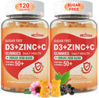 Gominolas Sin Azúcar de Vitamina C + D3 + Zinc para Adultos 50+, 9 en 1 Suplemento Defensa Inmune con D3 5000IU, Saúco, Equinácea, Gordolobo, Antioxidante, Vegano (Pack de 1)